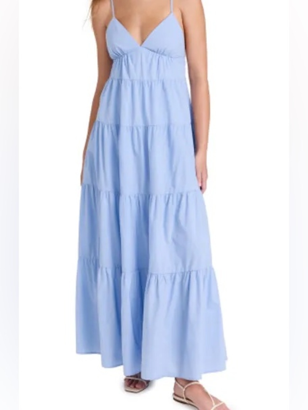 Light Blue Tiered Maxi Dress with Spaghetti Straps